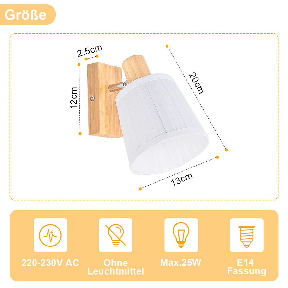 DECKENSTRAHLER Glyveth 20/13/16 cm - Weiß/Braun, Holz/Textil (20/13/16cm) - ZMH