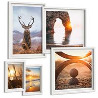 BILDER SET 5er Set - 50x50 cm & 20x30 cm & 40x60 cm Weißer Rahmen - Blätter des Weißen Tigerwasserfalls - Weiß, Kunststoff (40/60cm) - TULUP