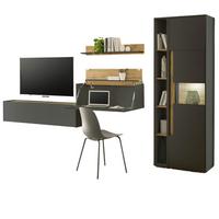 WOHNWAND grau matt, Eiche Wotan 340 cm, Schrankwand mit Sekretär - Eiche Wotan/Grau, Glas/Holzwerkstoff (340/200/40cm) - Furn.Design