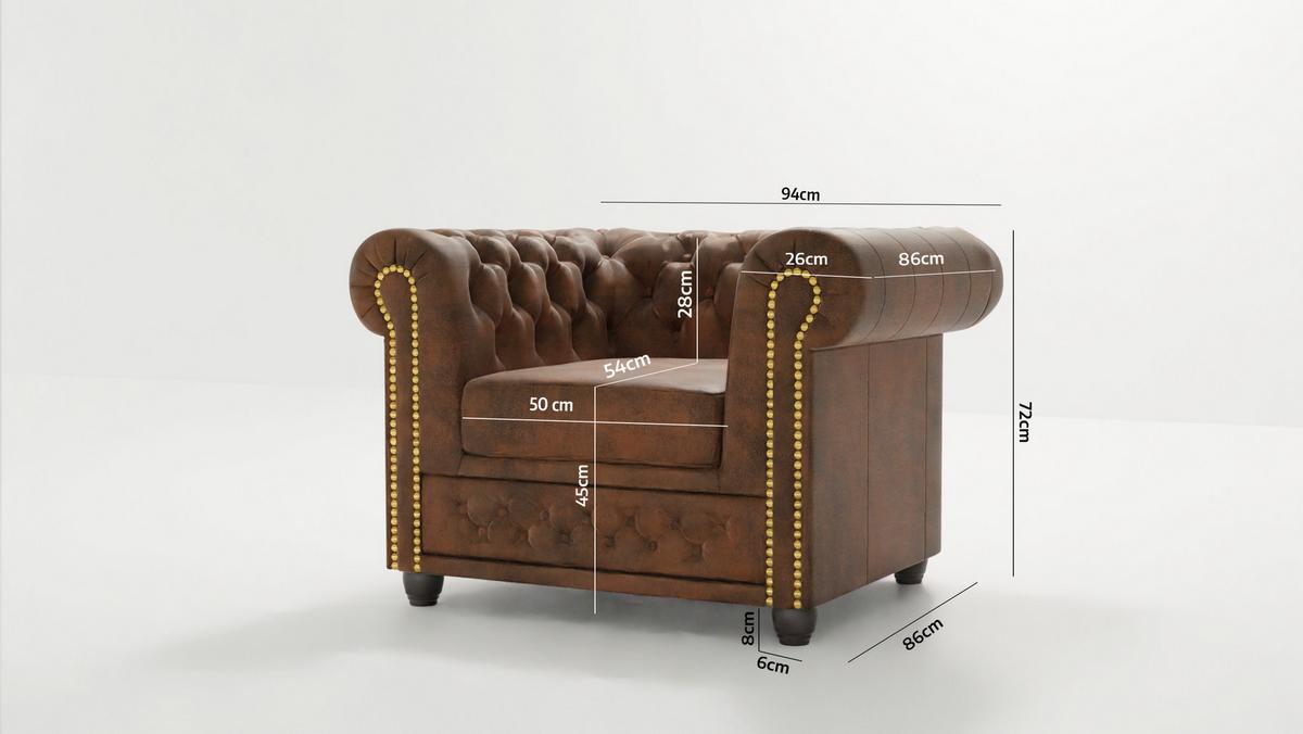 SITZGARNITUR mit Schlaffunktion 3+2+1 Chesterfield Flux Braun Microfaser Vintageoptik - Braun, Holz/Textil (203/72/86cm) - S-Style Möbel