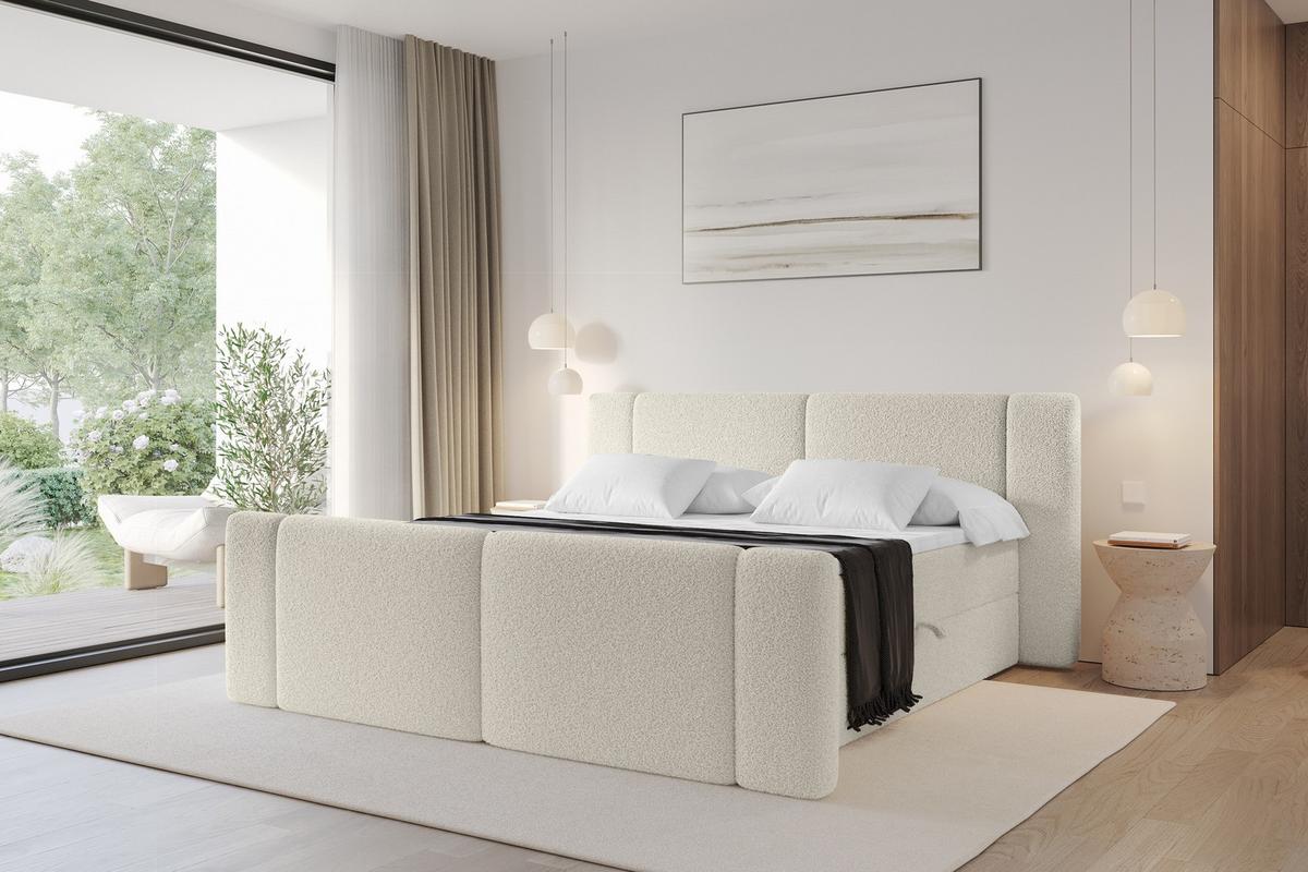 BOXBETT mit Matratze H3 - EVON Zanozek - 180x200 cm Beige - Kaschmir, Holzwerkstoff (180/200cm) - ALTDECOR