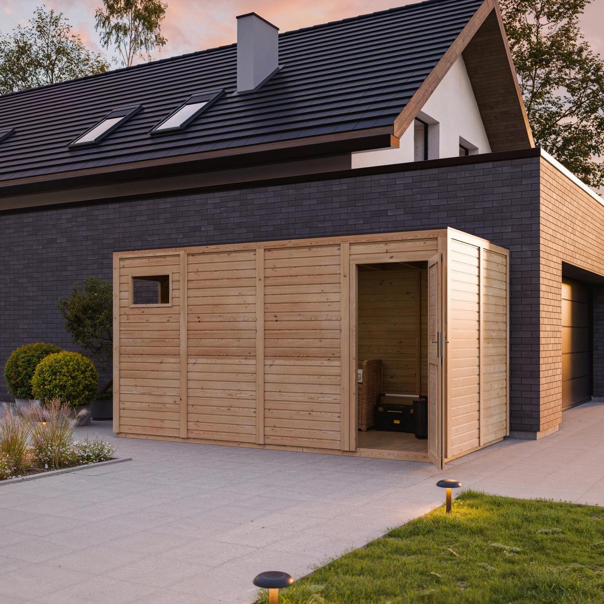 GARTENHAUS Holz 8,16 m² M327F1+M327G - Naturfarben, Holz (404/216/202cm) - Timbela