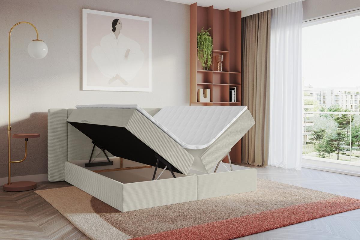 BOXBETT mit Matratze H3 - EVON - 180x200 cm Creme - Creme, Holzwerkstoff (180/200cm) - ALTDECOR