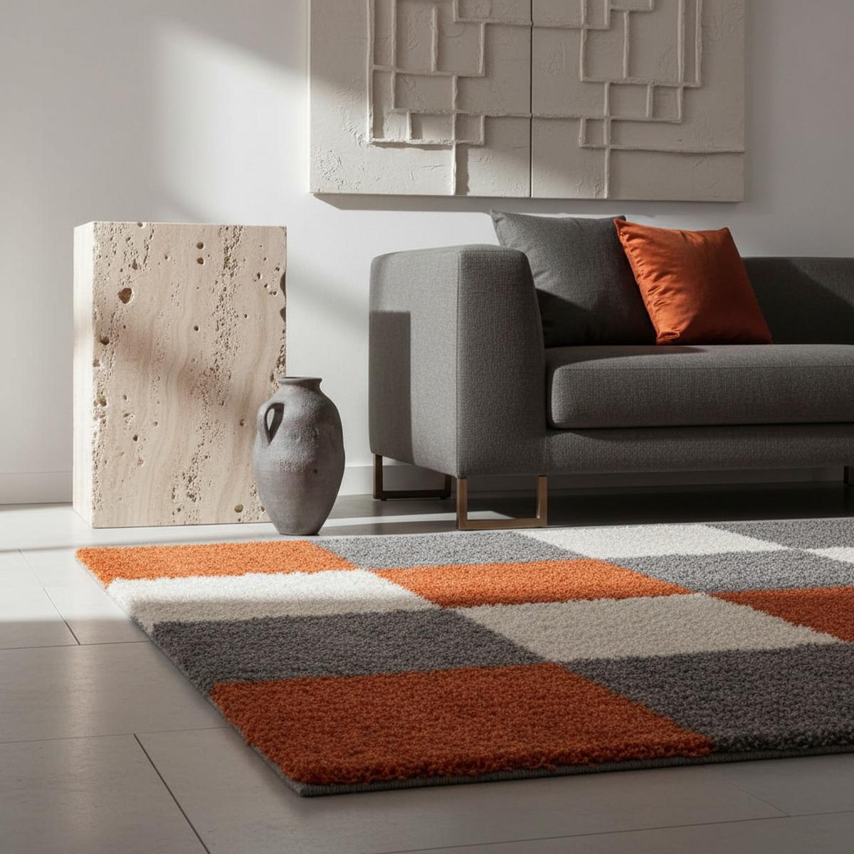 HOCHFLORTEPPICH RHEIN, kariert, Terrakotta, 160 x 230 cm - Orange, Textil (230/160cm) - KADIMA DESIGN
