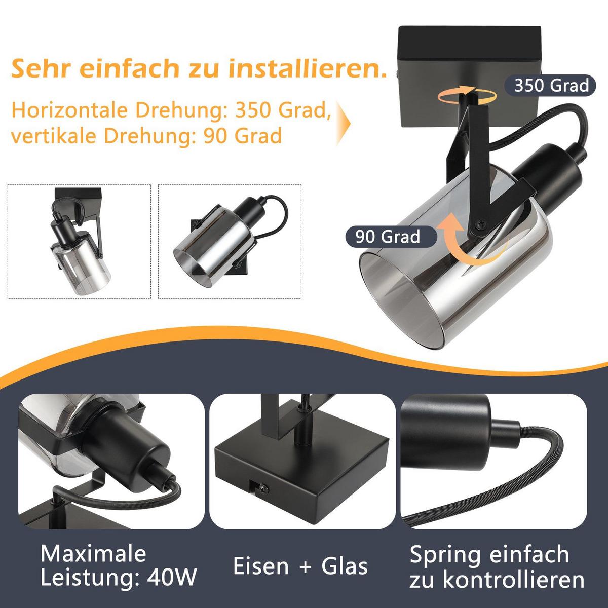 DECKENSTRAHLER Minden 1-flammig 9.5/9.5/18 cm - Schwarz, Metall (9.5/9.5/18cm) - Nettlife