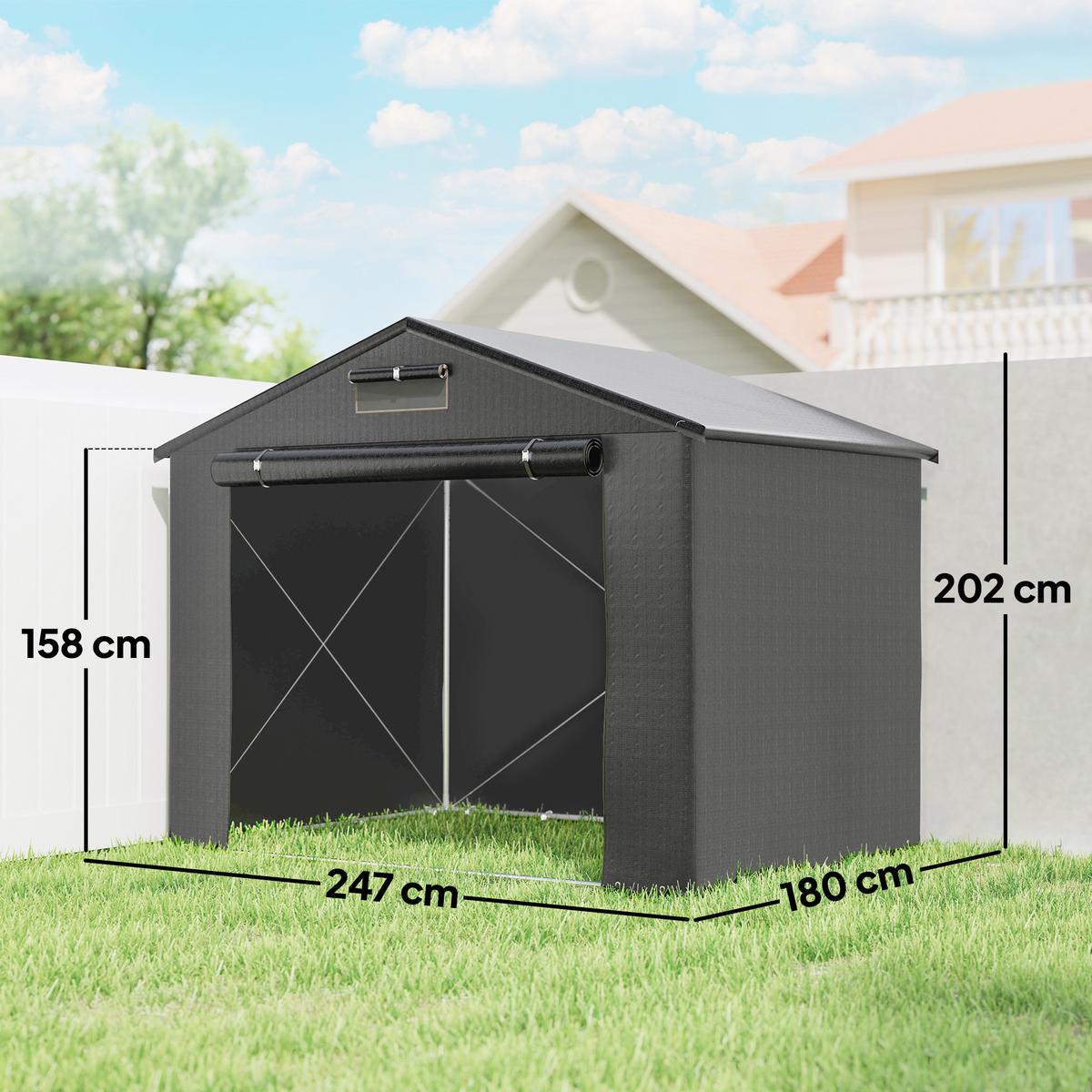 ZELTGARAGE 2,5x1,8 m Wasserdicht Garagenzelt mit aufrollbarer Reißverschlusstür - Dunkelgrau, Metall (180/202/247cm) - Outsunny
