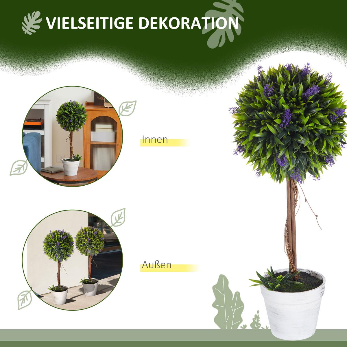 KUNSTPFLANZE Lavendel 2er-Set Künstliche Pflanzen 60 cm Zimmerpflanze Grün - Braun/Weiß, Kunststoff (60cm) - HOMCOM