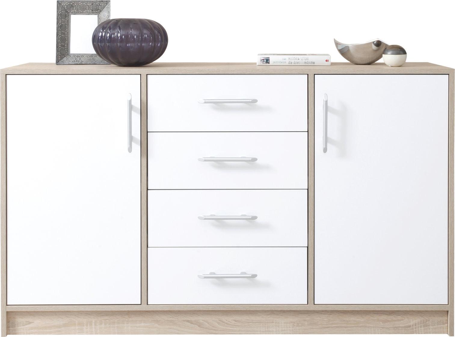 KOMMODE VANO 140/84/40cm mit 4 Schubladen 2 Türen Eichefarben - Weiß/Sonoma Eiche, Holzwerkstoff (140/84/40cm) - MASSENO