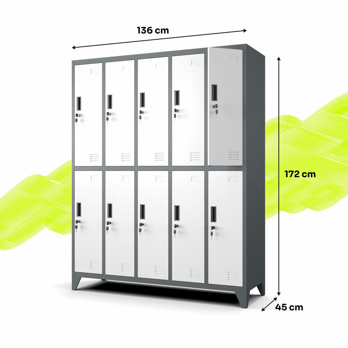 MEHRZWECKSCHRANK mit 10 Fächer Stahl Weiß Anthrazit 136x172x45cm - Anthrazit/Weiß, Metall (136/172/45cm) - Muralo