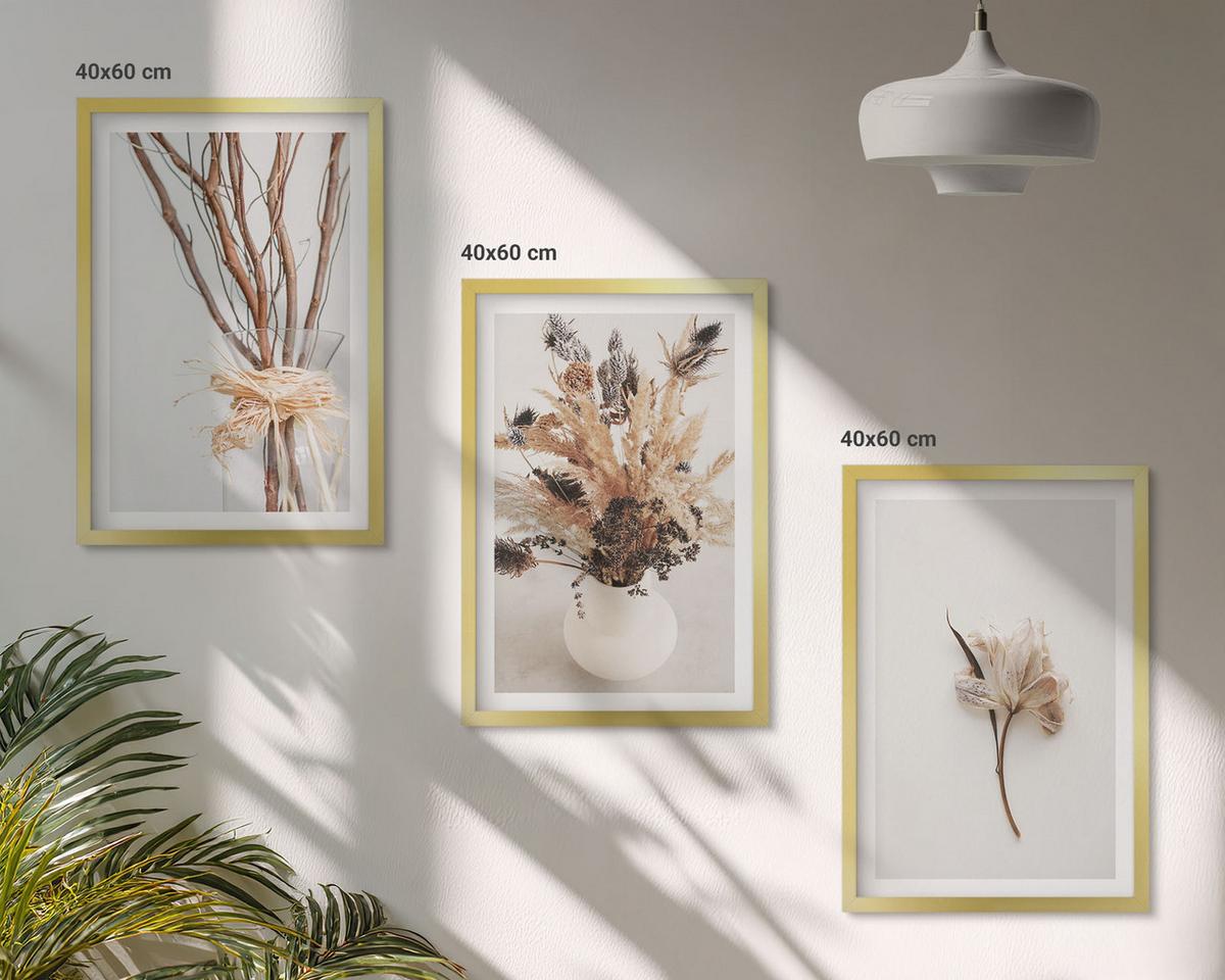BILDER SET 3er Set - 40x60 cm Goldrahmen - Blumenzweige minimalistisch - Goldfarben, Kunststoff (40/60cm) - TULUP
