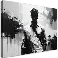 WANDBILD, Einsame Figur im städtischen abstrakten Hintergrund - Schwarz, Textil (90/60cm) - Feeby