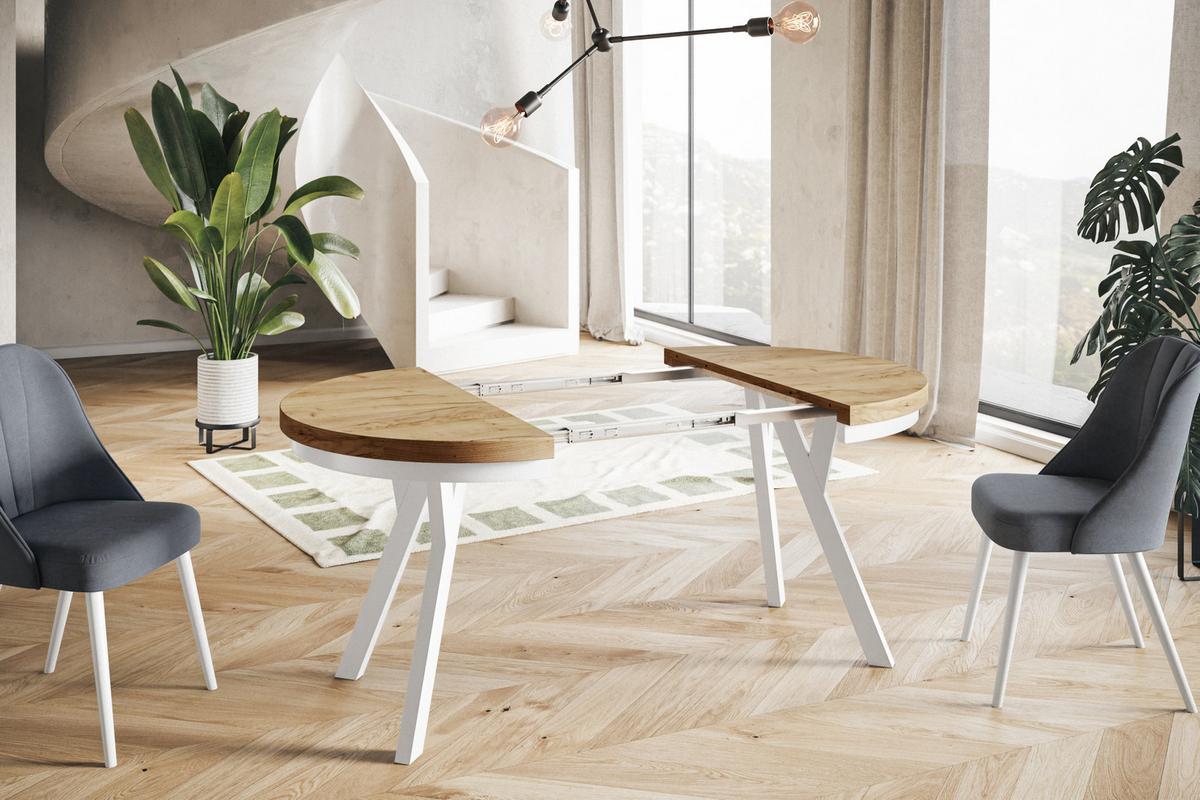 RUNDER Esstisch ausziehbar – Moderner Wohnzimmertisch und Küchentisch – Tisch mit Stabile Konstruktion, Durchmesser 100 cm - 200 cm - Farbe Craft - Braun/Weiß, Holzwerkstoff (100/100/77cm) - Alpi-Möbel