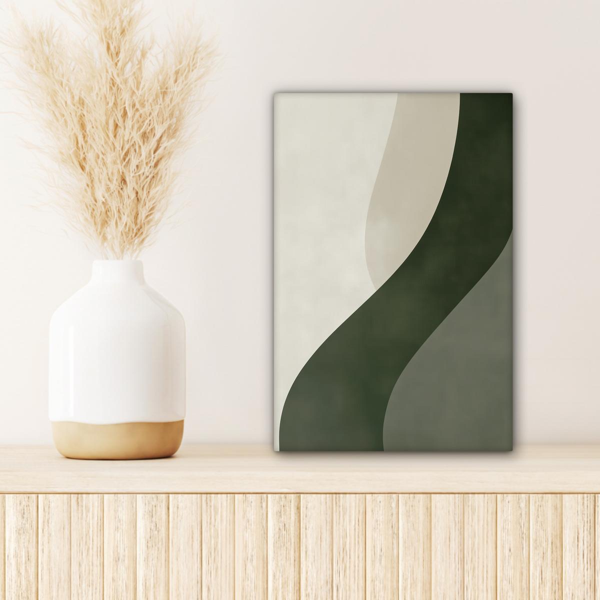 LEINWANDBILD Japandi - Grün - Abstrakt - Modern Deko Wohnzimmer 20x30 cm - Salbeigrün, Textil (20/30cm) - MuchoWow