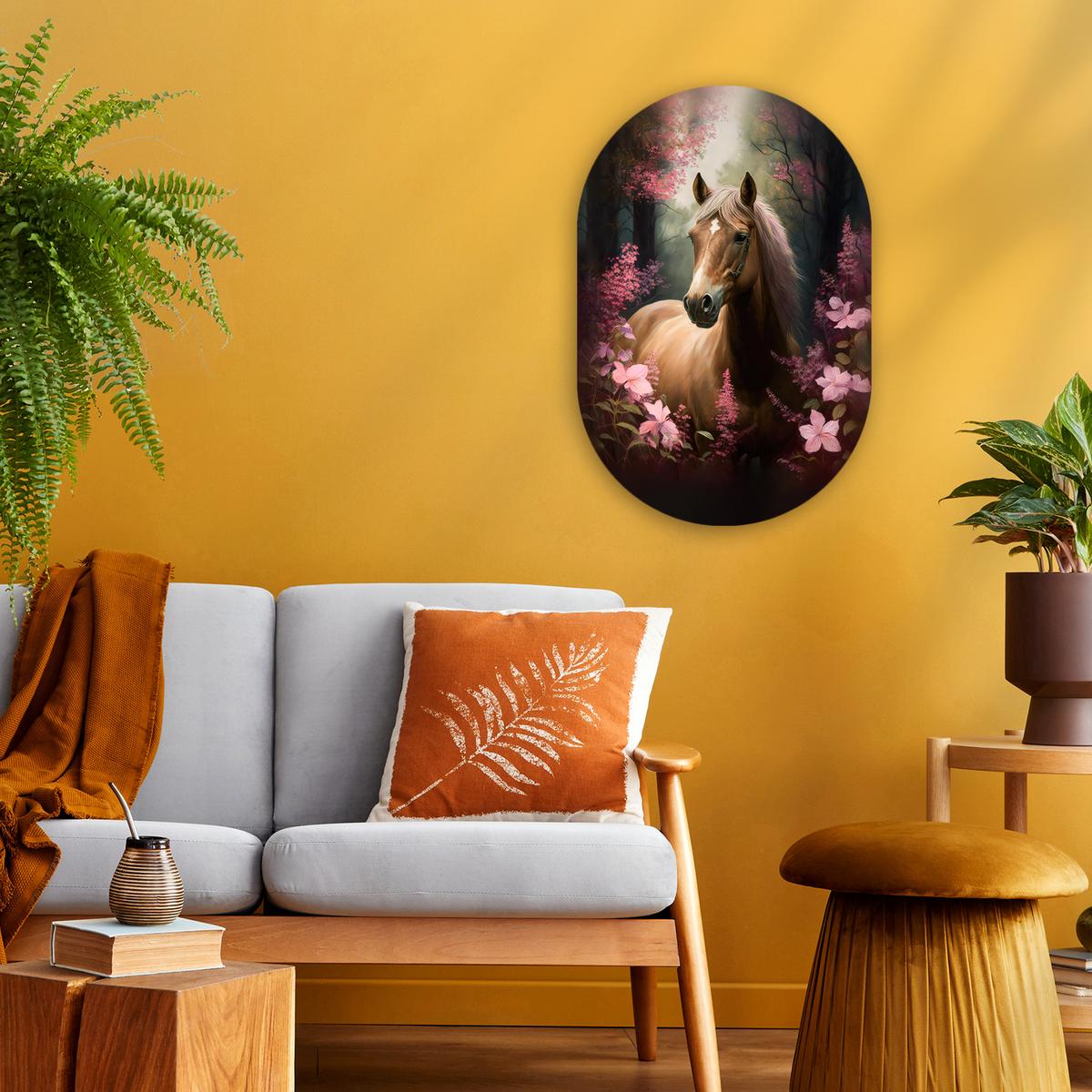 WANDBILD Pferd - Blumen - Rosa - Natur - Wald Deko Wohnzimmer 40x60 cm - Altrosa, Kunststoff (40/60cm) - MuchoWow