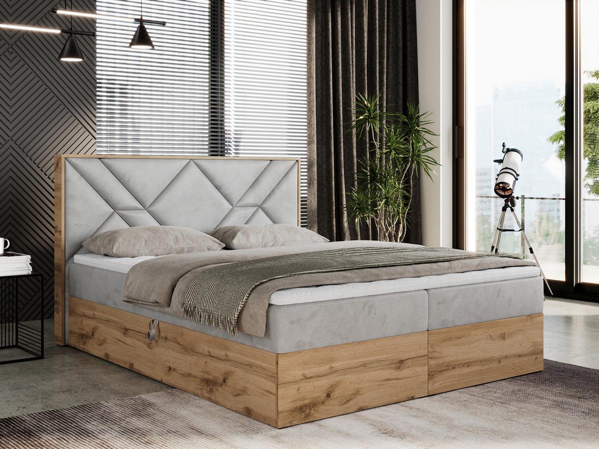 BOXBETT GUNAR - 140/200 Hellgrau Velvet - H4 - Hellgrau, Holz/Textil (140/200cm) - MKS