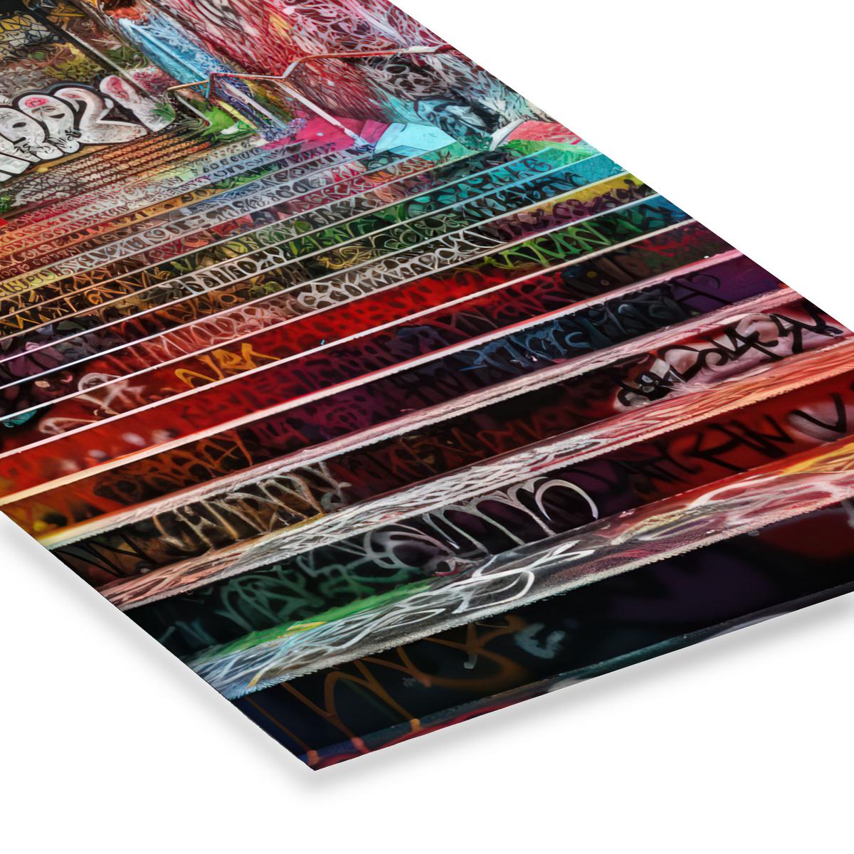 POSTER MIT RAHMEN Treppe - Graffiti - Farben - Kunst 60x90 cm - Multicolor, Papier (60/90cm) - MuchoWow