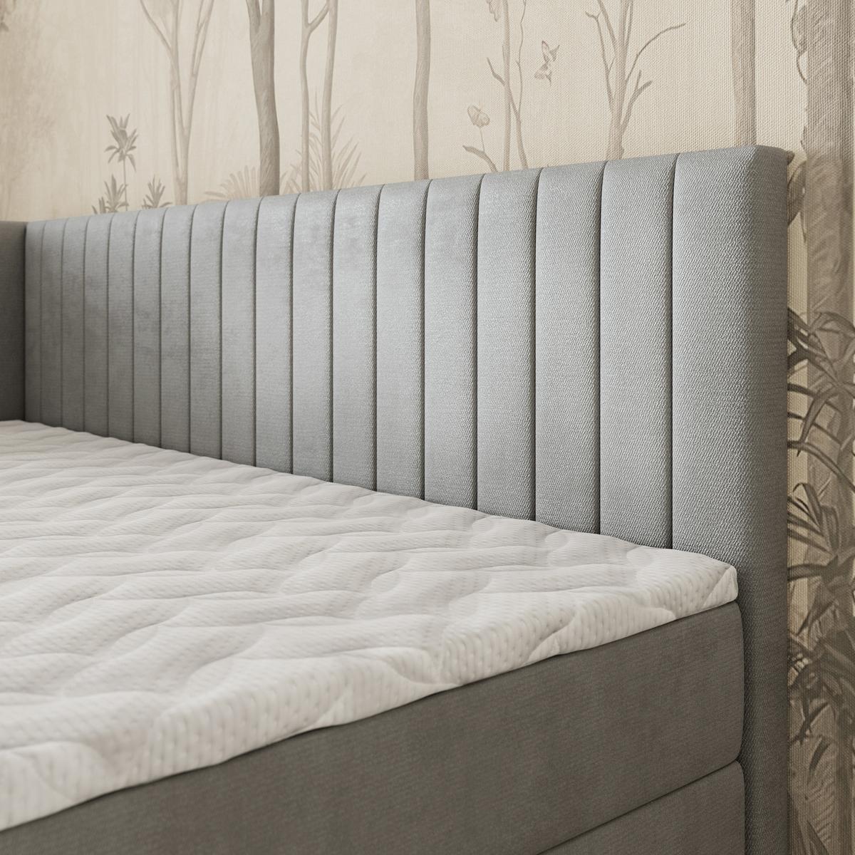 BOXBETT ARIS 90x200 cm mit Matratze und Topper, H2+H3 - Hellgrau - Hellgrau, Holz (90/200cm) - MASSENO