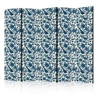 PARAVENT Akustik 5-tlg 225x172 cm Vögel und Rosen - Blau, Holz/Textil (225/172/3cm) - Muralo