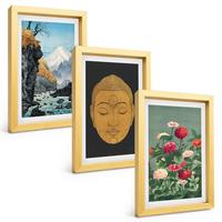 BILDER SET 3er Set - 20x30 cm Goldrahmen - Japanische Natur, Japandi-Kultur - Goldfarben, Kunststoff (20/30cm) - TULUP