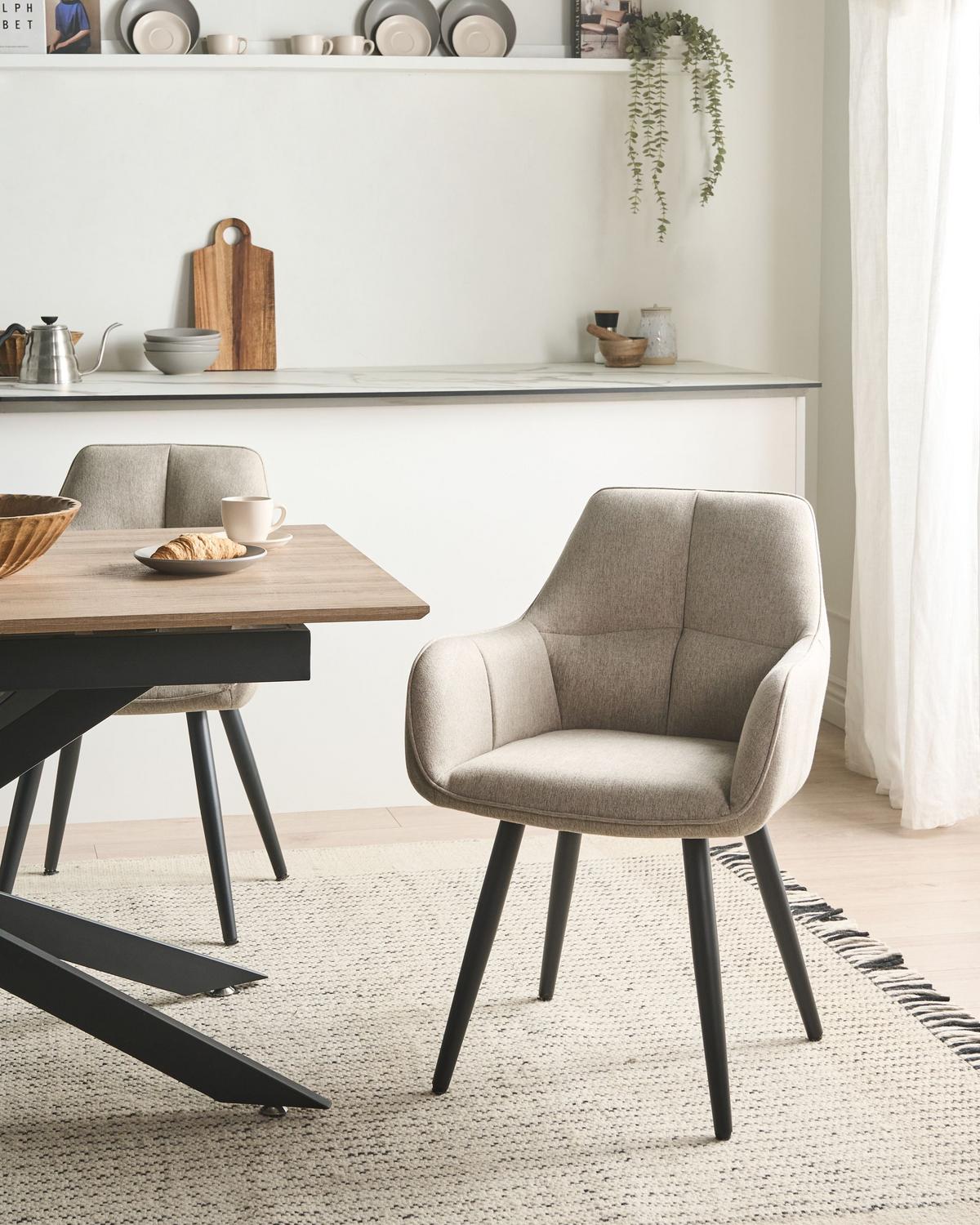 ESSZIMMERSTUHL 2er Set Kunstleinen Beige Tirano - Beige, Textil/Metall (56/83/64cm) - Beliani
