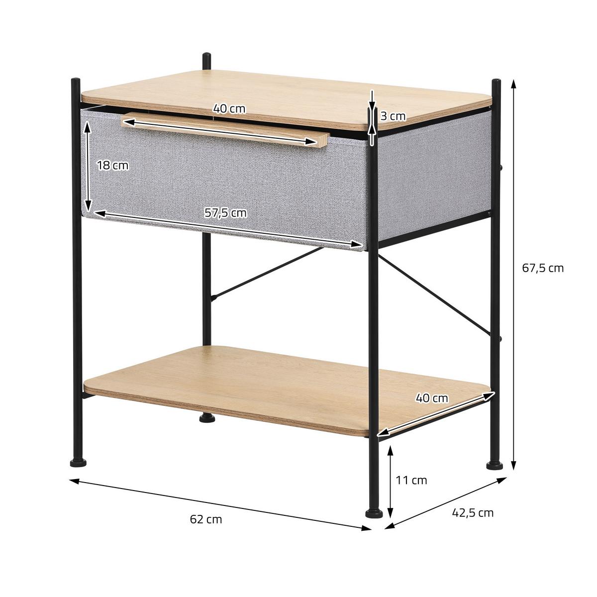 REGAL mit Schublade aus Stoff 62x67,5x42,5 cm Grau - Dunkelgrau/Naturfarben, Holzwerkstoff (62/67.5/42.5cm) - ML-DESIGN