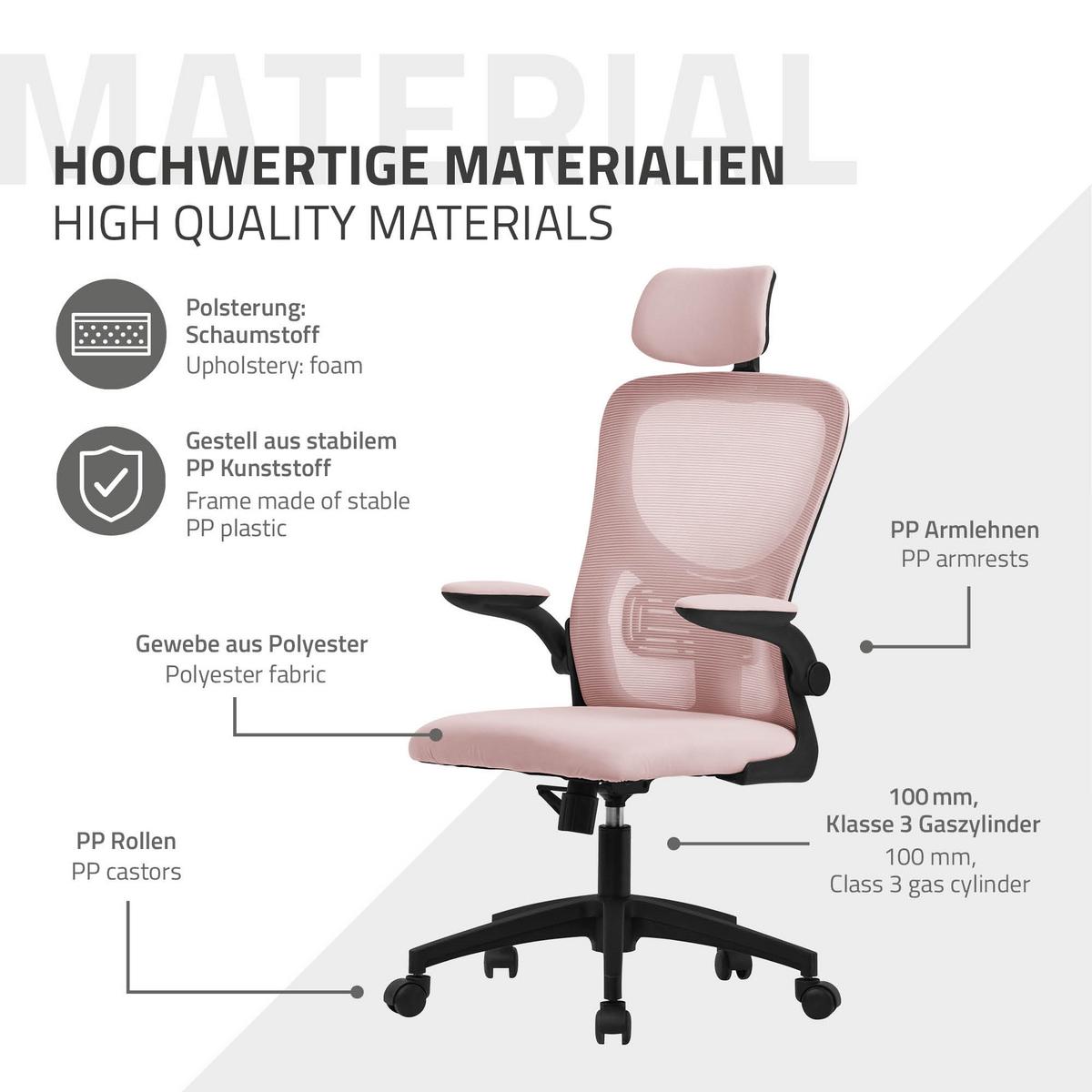 BÜROSTUHL Rosa - Pink/Schwarz, Kunststoff (60.5/121/60cm) - ML-DESIGN