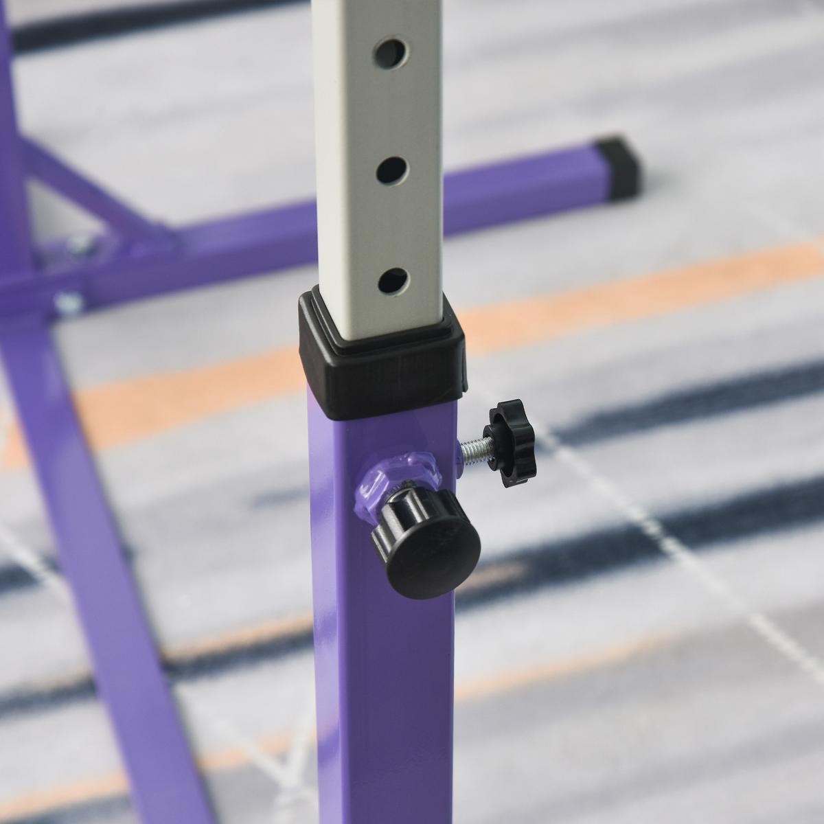 GYMNASTIK-TURNRECK, Reckstange, 13-stufig verstellbar, bis 75 kg belastbar, Lila - Violett, Metall (121/194cm) - HOMCOM
