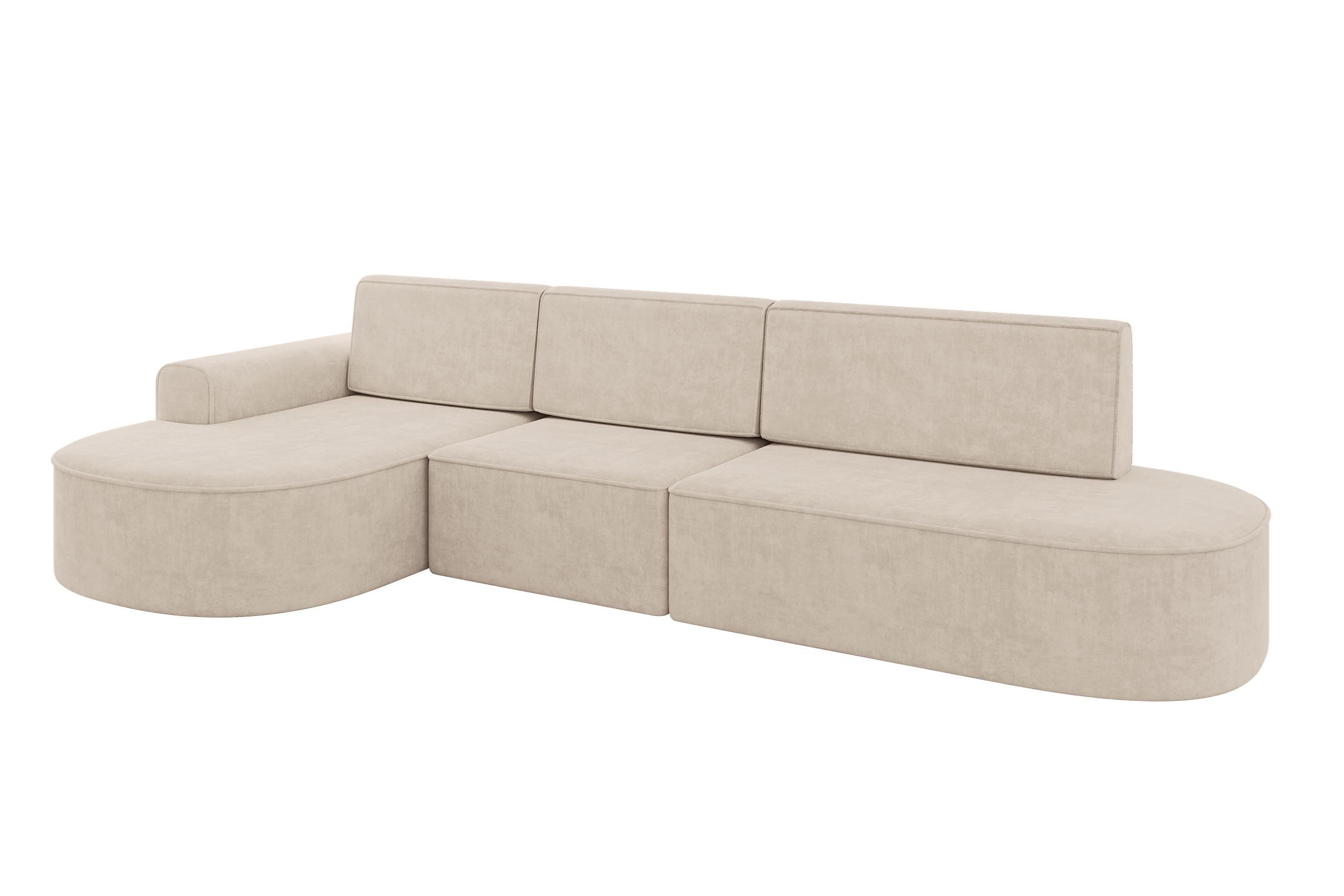 ECKSOFA mit Schlaffunktion Ottomane Links MARI L2-S 368X167X85 Beige Velours - Sandfarben/Schwarz, Holzwerkstoff/Kunststoff (368/167cm) - ALTDECOR