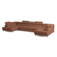 WOHNLANDSCHAFT URMANO Kupferfarben Boucle-Stoff mit Schlaffunktion - Kupferfarben, Holz (395/89/190cm) - MASSENO