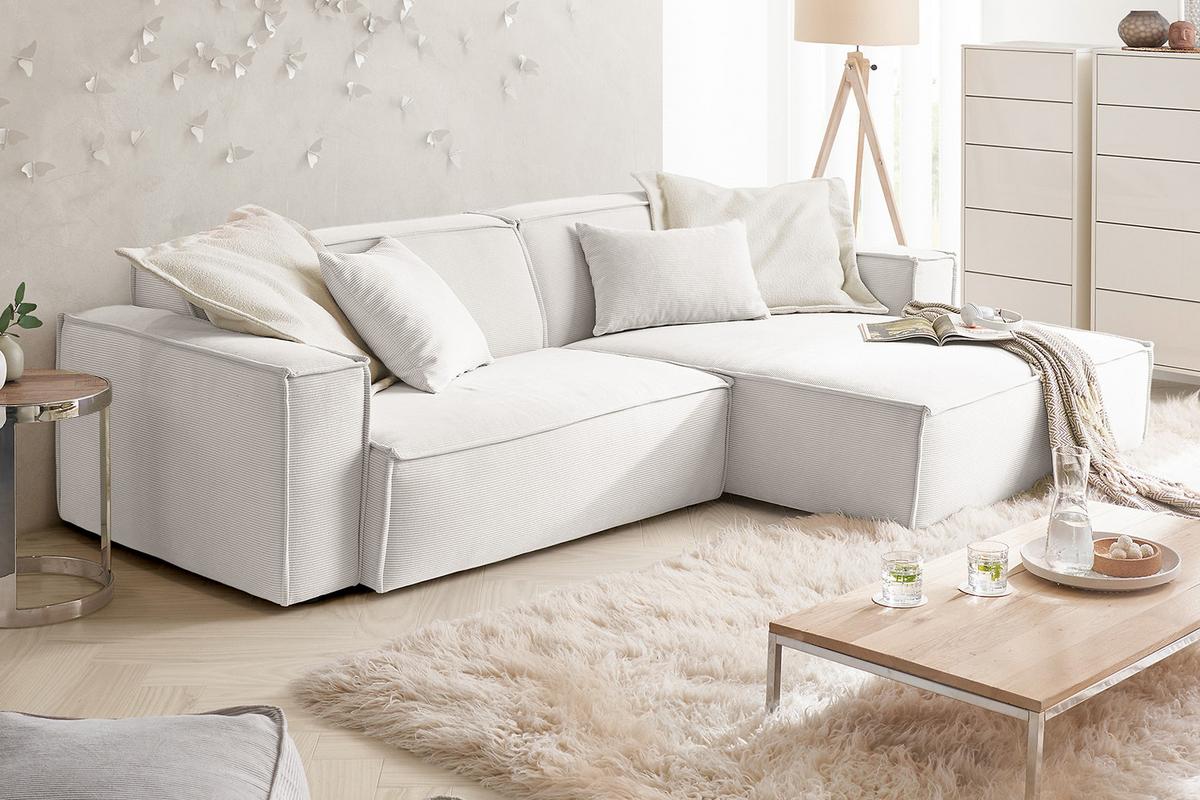 ECKSOFA SAMU Weiß Cord - Schwarz/Weiß, Textil (276/168cm) - KAWOLA
