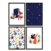 POSTER Set mit 4 Frau in der Dämmerung A4 Schwarzer Rahmen - Schwarz, Papier (29.7/3cm) - Nacnic