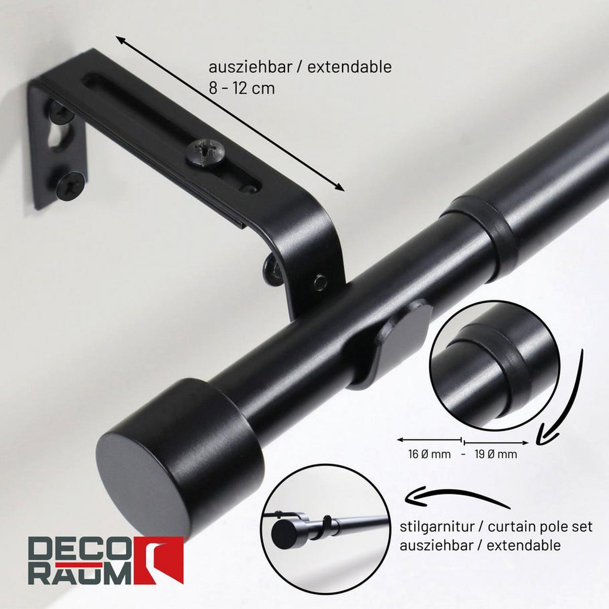 GARDINENSTANGE ausziehbar 70-120cm 1-Lauf Flexa - Schwarz, Metall (70cm) - Deco-Raum