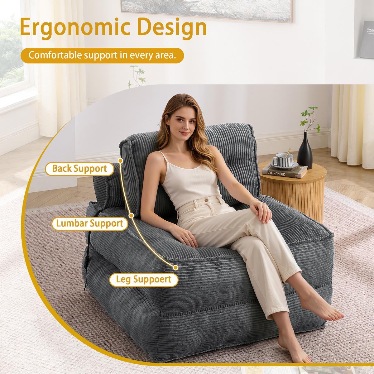SCHLAFSESSEL 2-in-1 aus weichem cord, klappbar als loungesessel und gästebett - Dunkelgrau, Kunststoff (85/85/85cm) - Urban Meuble