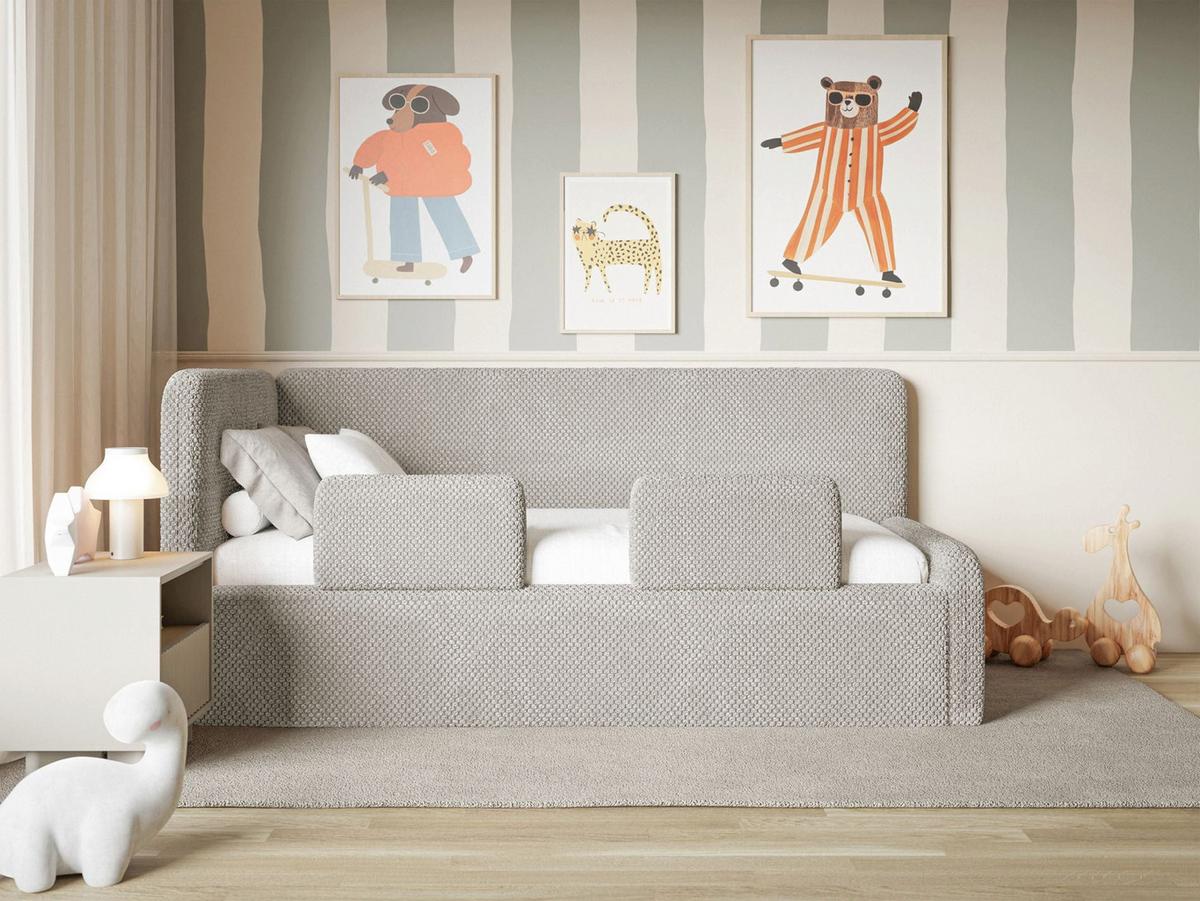 KINDERBETT Fanko Plüsch Graubeige 90x200 cm - Taupe/Schwarz, Kunststoff/Textil (90/200cm) - Selsey