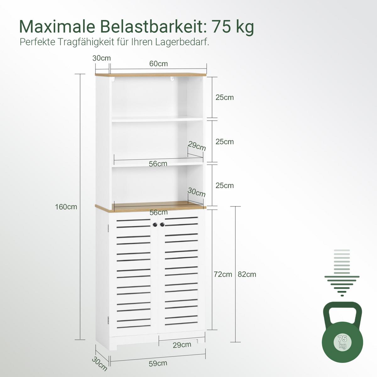 HOCHSCHRANK Weiß - Weiß, Holzwerkstoff (60/160/30cm) - SoBuy