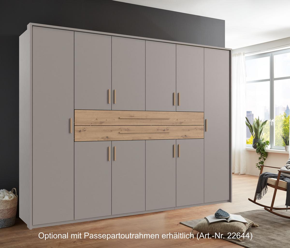 DREHTÜRENSCHRANK B270/H208/T58 cm Sandgrau, Kleiderschrank mit 2 großen Schubkästen & Griffen in Eiche Artisan Dekor / 22641 - Sandfarben/Eiche Artisan, Holzwerkstoff/Kunststoff (270/208/58cm) - luma-home