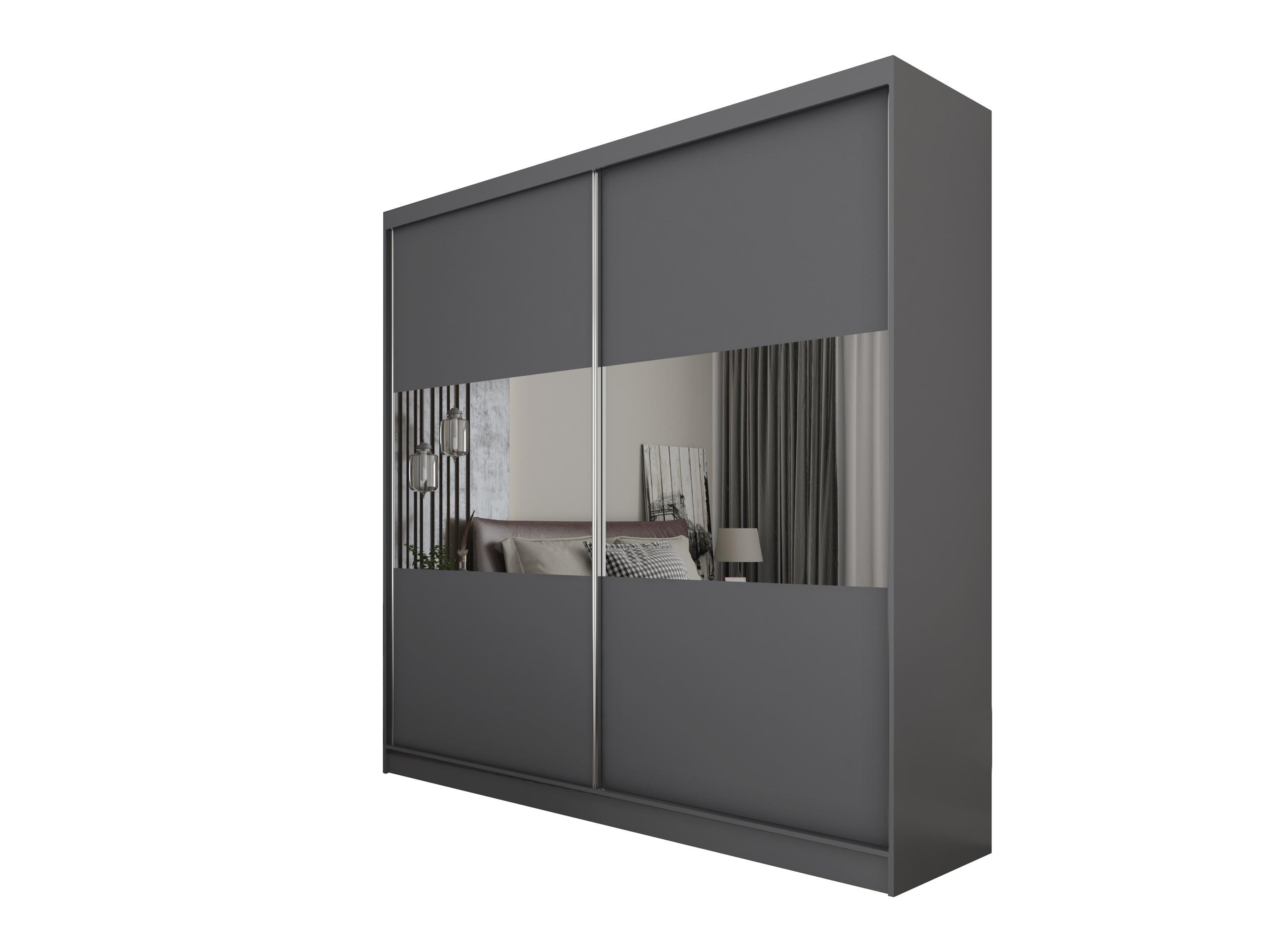 SCHWEBETÜRENSCHRANK ROSALIA 200/216/61 cm 2-türig mit Spiegel Grau - Grau, Holzwerkstoff (200/216/61cm) - MASSENO