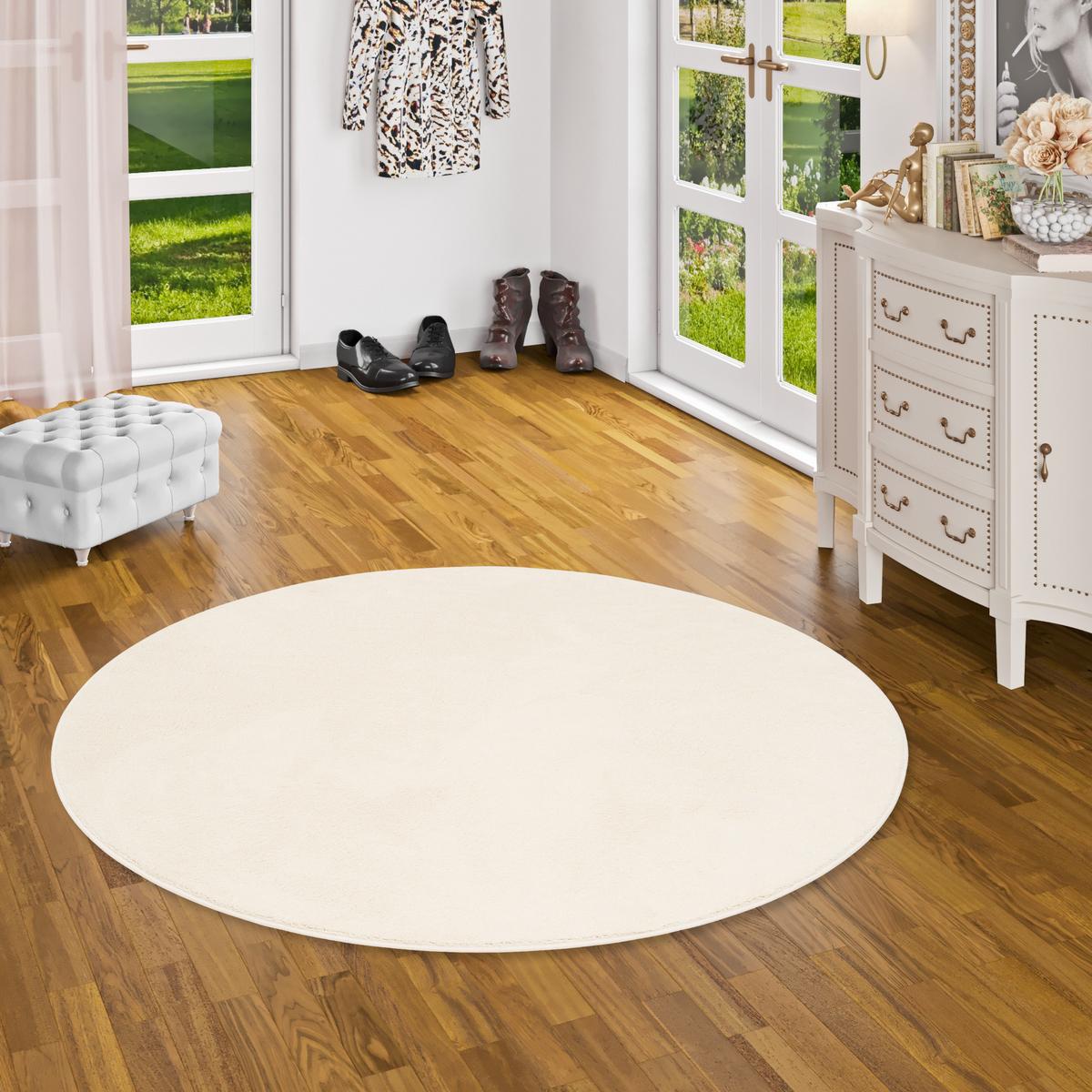 LUXUS SUPER SOFT HOCHFLOR LANGFLOR TEPPICH DELUXE RUND - Creme, Textil (100/100cm) - Snapstyle