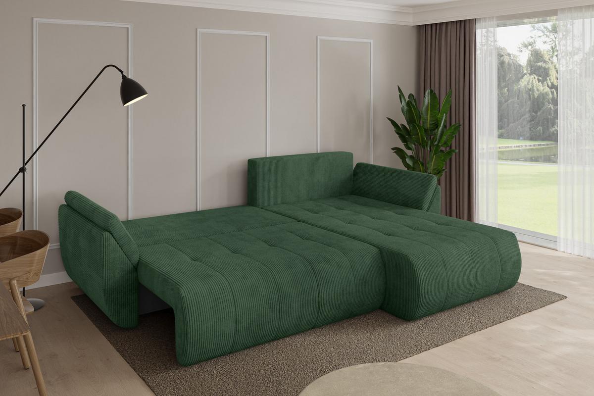 ECKSOFA mit Schlaffunktion Ottomane Rechts TOKO-L 277x194x86 Grün Cord - Dunkelgrün/Schwarz, Holzwerkstoff/Kunststoff (277/194cm) - ALTDECOR
