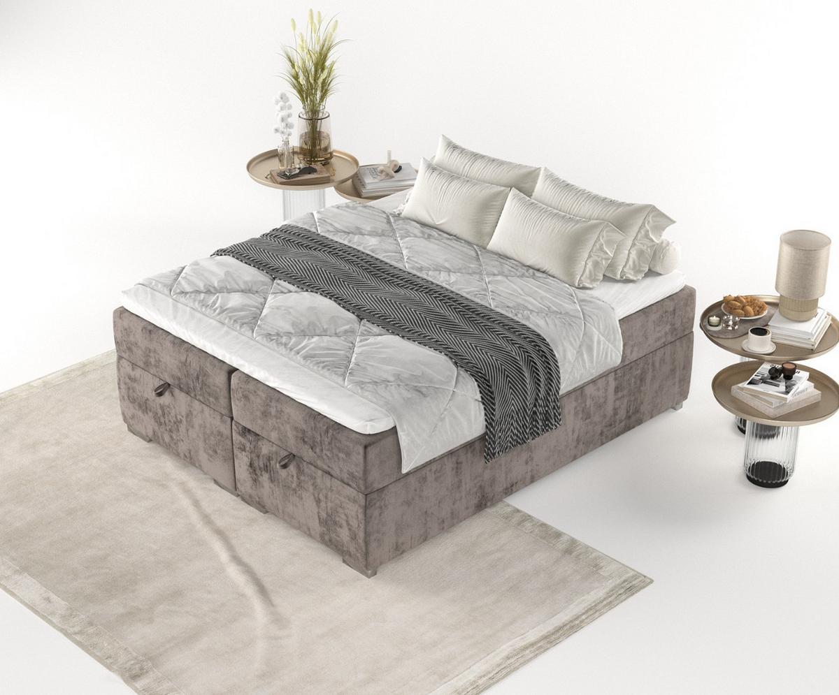 BOXBETT Reto 200/200 cm Braun im Lotta Stoff - Chromfarben/Braun, Holz/Holzwerkstoff (200/200cm) - AltaBeds