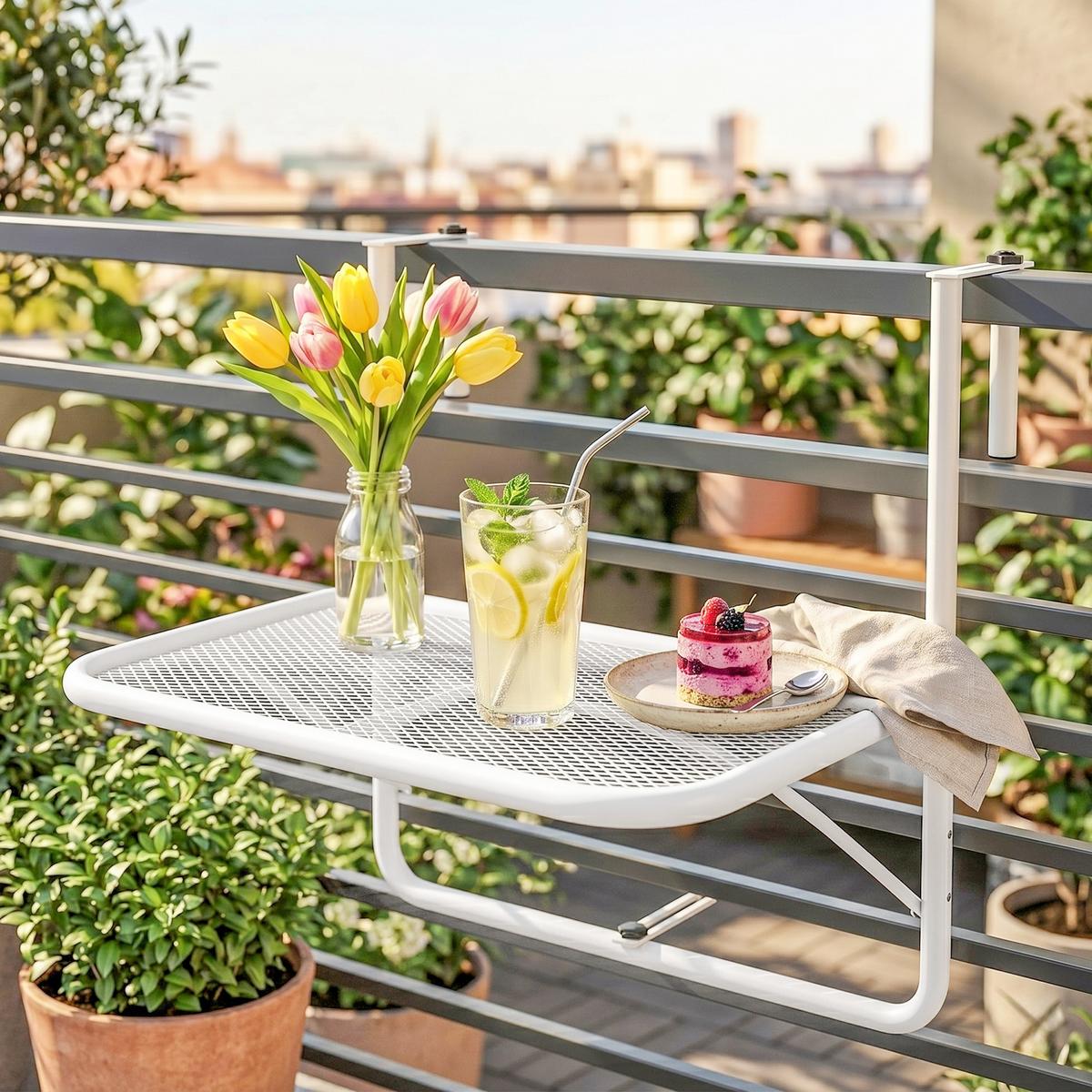BALKONHÄNGETISCH Gartentisch höhenverstellbar rechteckig Terrasse Beistelltisch - Weiß, Metall (60/56/50cm) - Outsunny