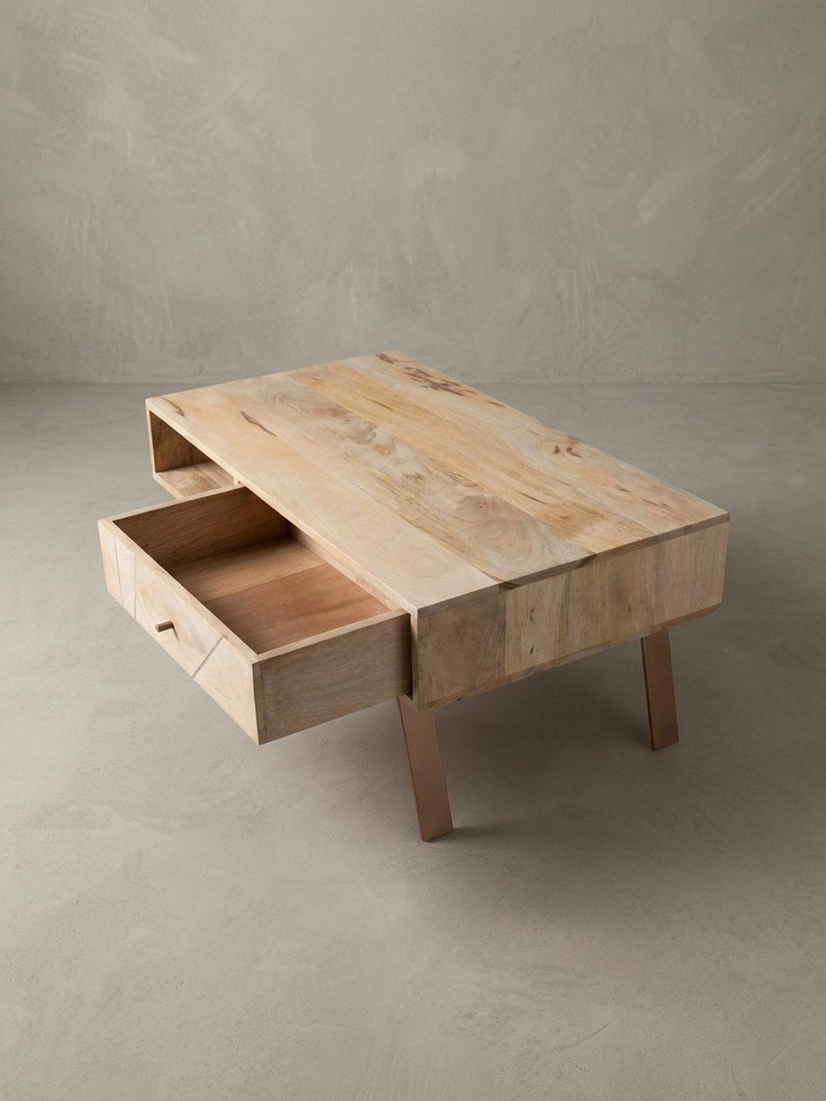COUCHTISCH in Rustikalem Landhausstil, Massives Mangoholz und Metall, Maße 95x42x50 cm - Beige/Braun, Holz/Metall (50/95/42cm) - KADIMA DESIGN