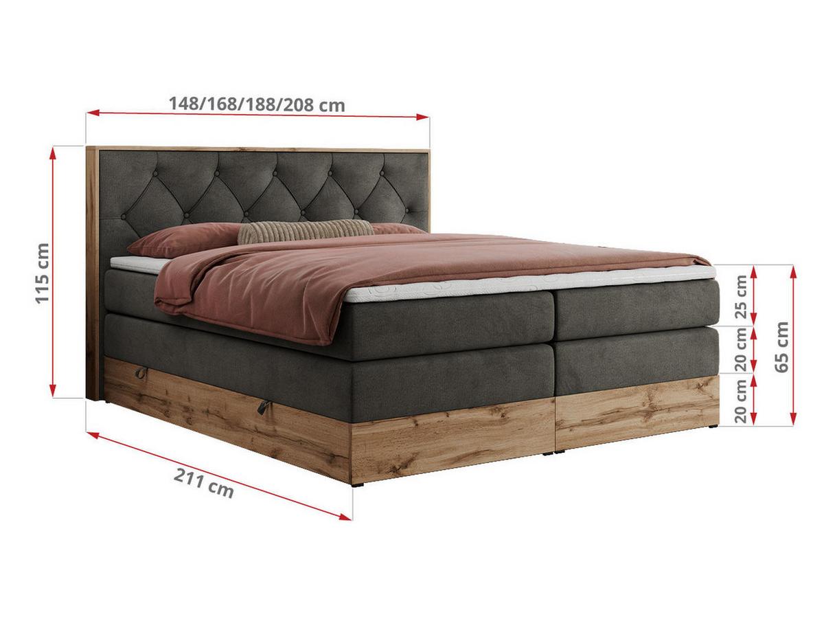 BOXSPRINGBETT VENETO KING 160/200 Dunkelgrau Velvet - H4 - Dunkelgrau, Holz/Textil (160/200cm) - MKS