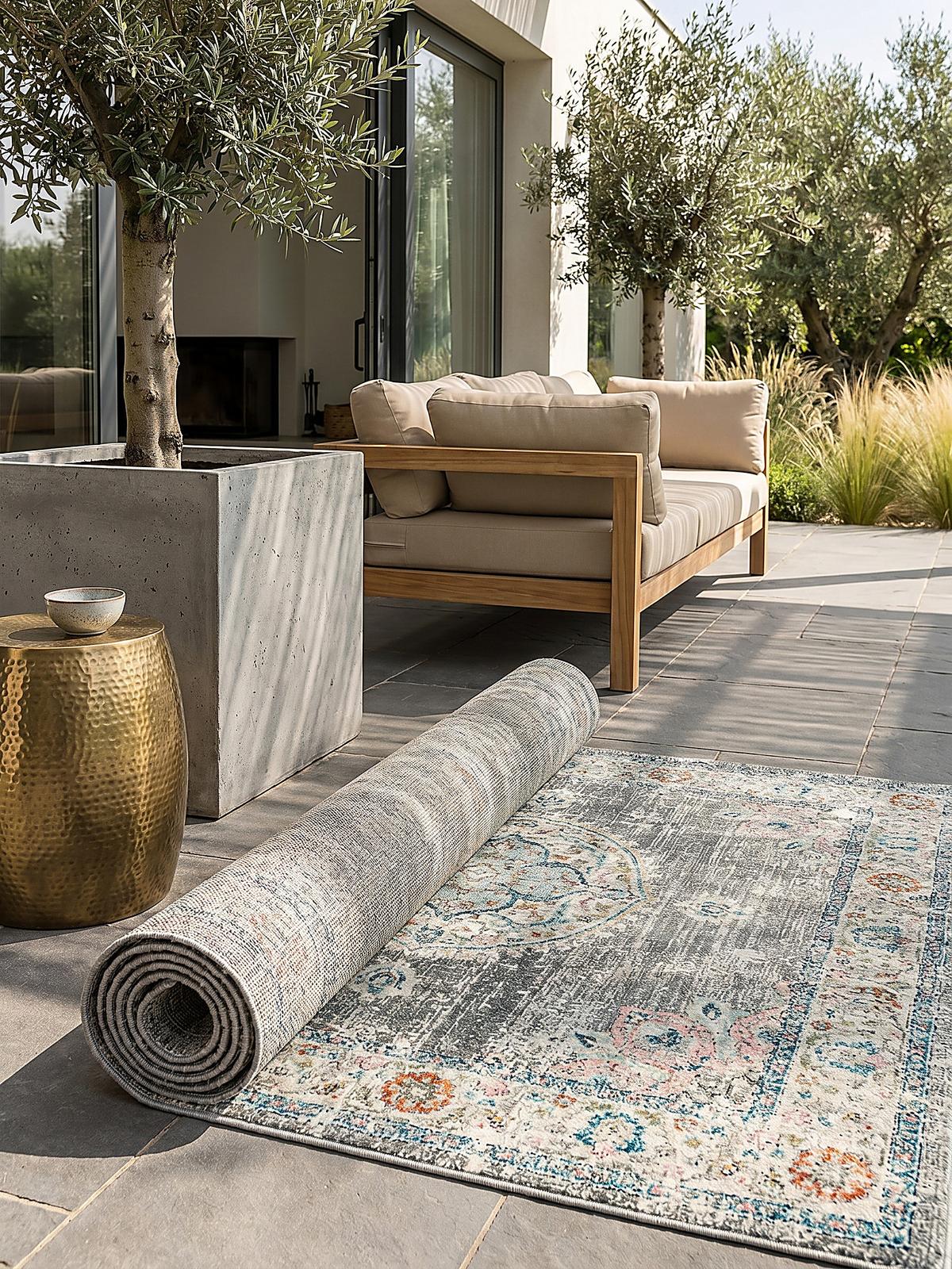 TEPPICH Outdoor Orientalisch LIMMAT Polypropylen Grau 80 x 300 cm - Grau, Textil (80/300cm) - KADIMA DESIGN