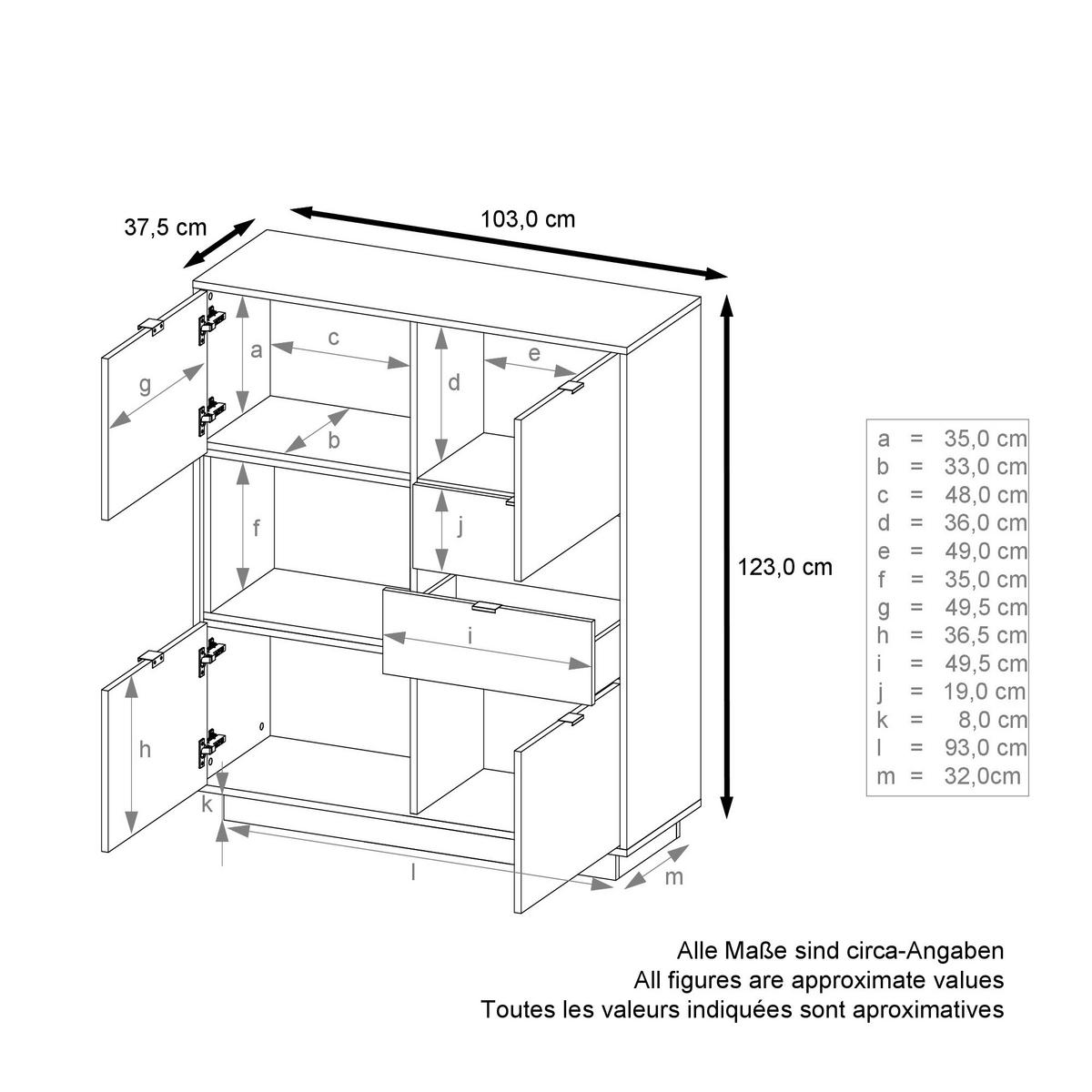HIGHBOARD Metro Einsatz in Eiche Nordic - Silbereichenfarben, Holzwerkstoff (103/123/37.5cm) - Vladon