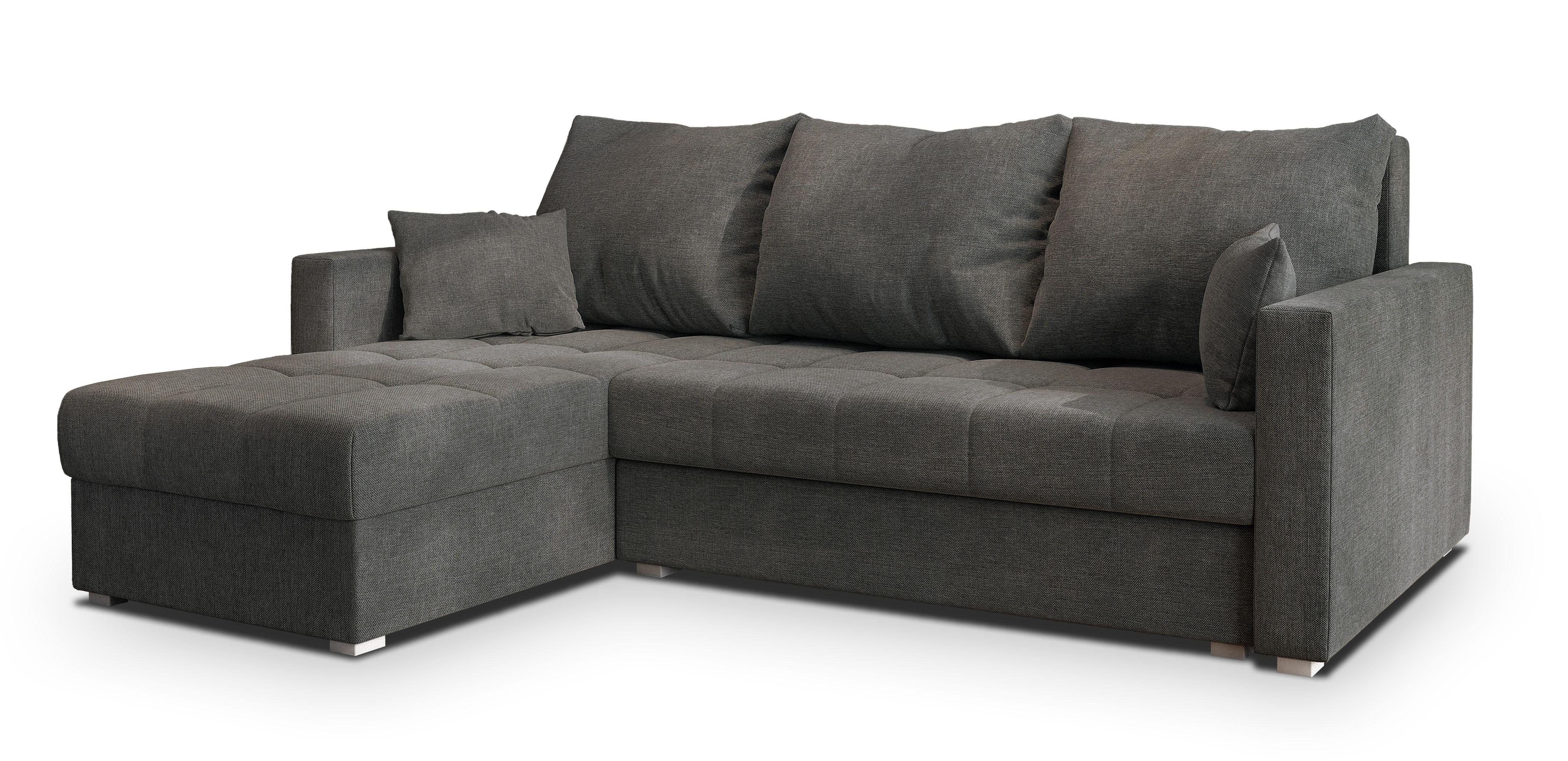 ECKSOFA NIDA Grau Geflochtener Stoff mit Schlaffunktion - Grau, Holz (220/143cm) - MASSENO