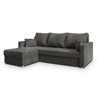 ECKSOFA NIDA Grau Geflochtener Stoff mit Schlaffunktion - Grau, Holz (220/143cm) - MASSENO