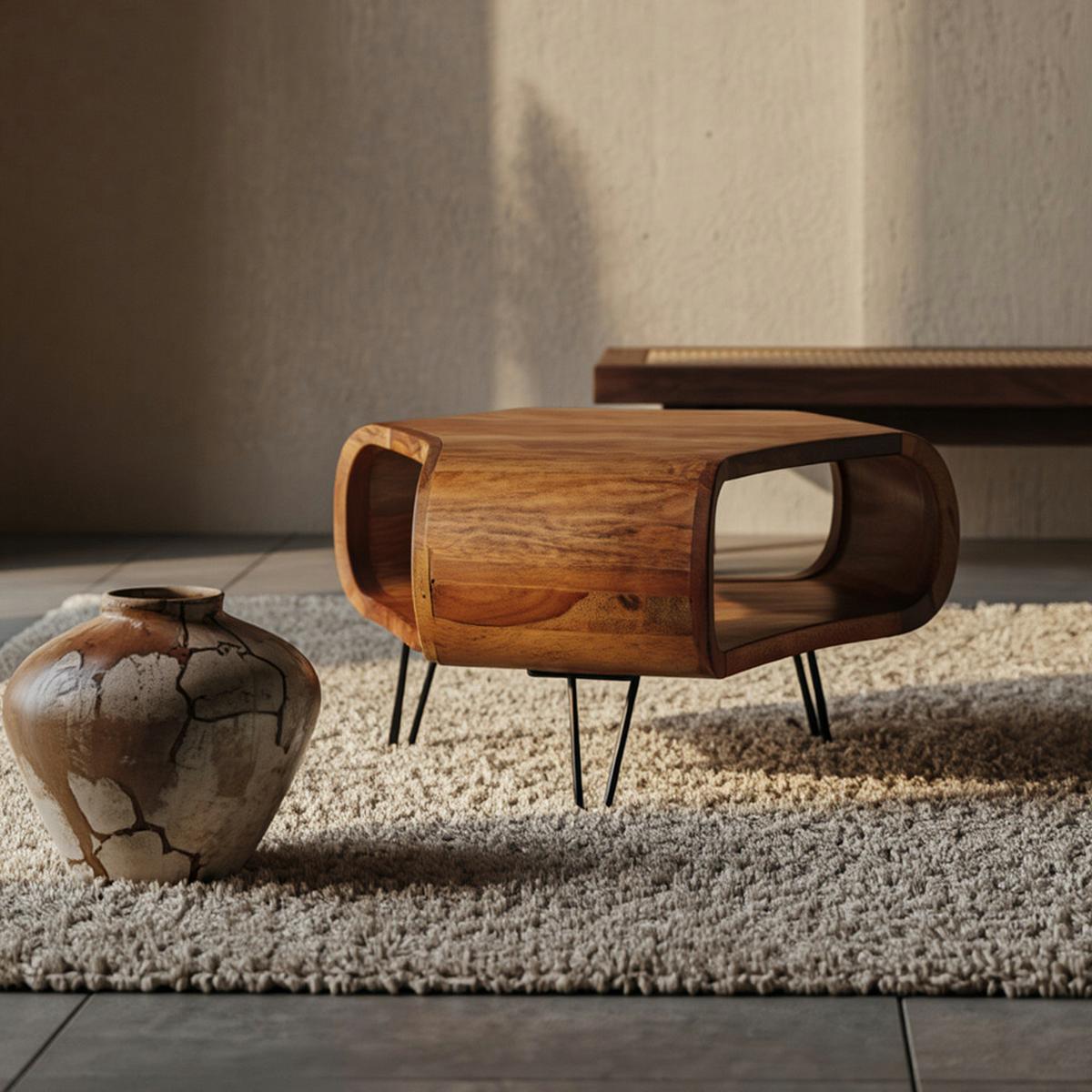 COUCHTISCH Sheesham Holz in Landhaus-Stil mit Stauraum, Maße 55x38x55 cm - Schwarz/Braun, Holz/Metall (55/55/38cm) - KADIMA DESIGN