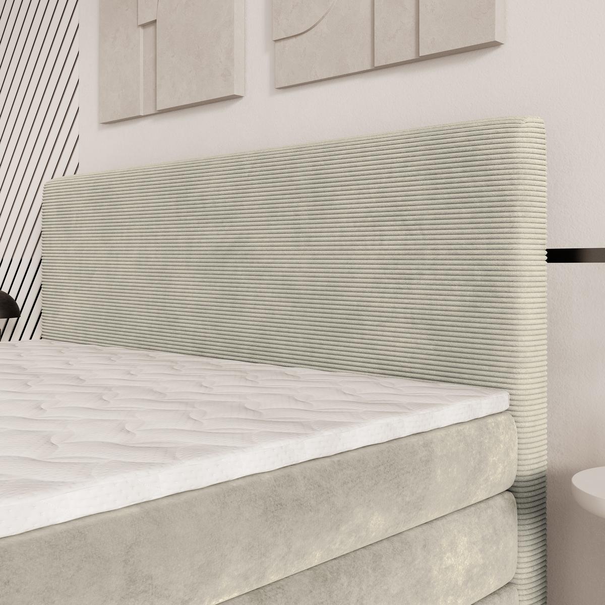 BOXSPRINGBETT MATERN 140x200 cm mit Matratze und Topper - Creme - Creme, Holz (140/200cm) - MASSENO
