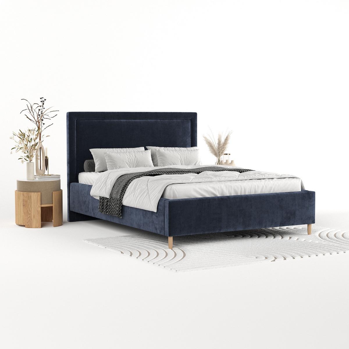 POLSTERBETT Vega 140/200 cm Marineblau im Lotta Stoff - Naturfarben/Dunkelblau, Holz/Holzwerkstoff (140/200cm) - AltaBeds